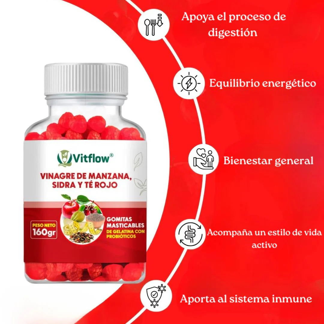 Vitflow | Gomitas Vinagre Sidra de Manzana | Quema Grasa